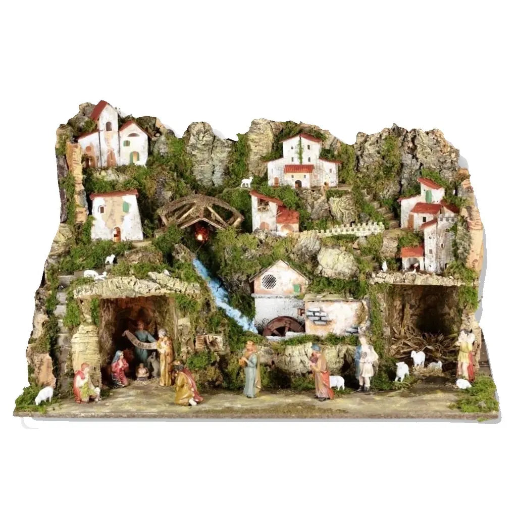 Presepe con luci, mulino con pompa e Natività 13 pezzi 80 × 50 × H50 cm