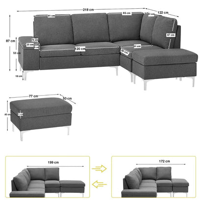 Divano angolare sinistro grigio 218x172x87