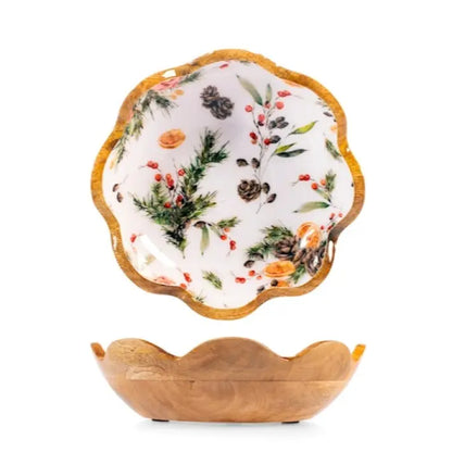 Coppa in legno Feston Natale 25 cm - 1 pezzo assortito