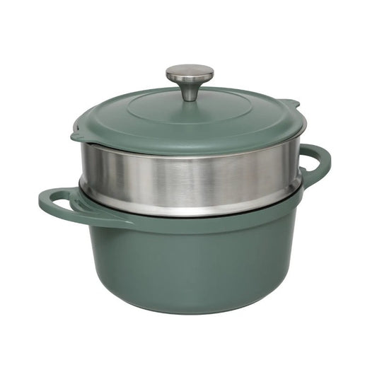 Steam pot D24 cm in green cast aluminium