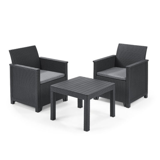 Keter Set 2 Sessel + offener Couchtisch EMMA BALCONY Graphit