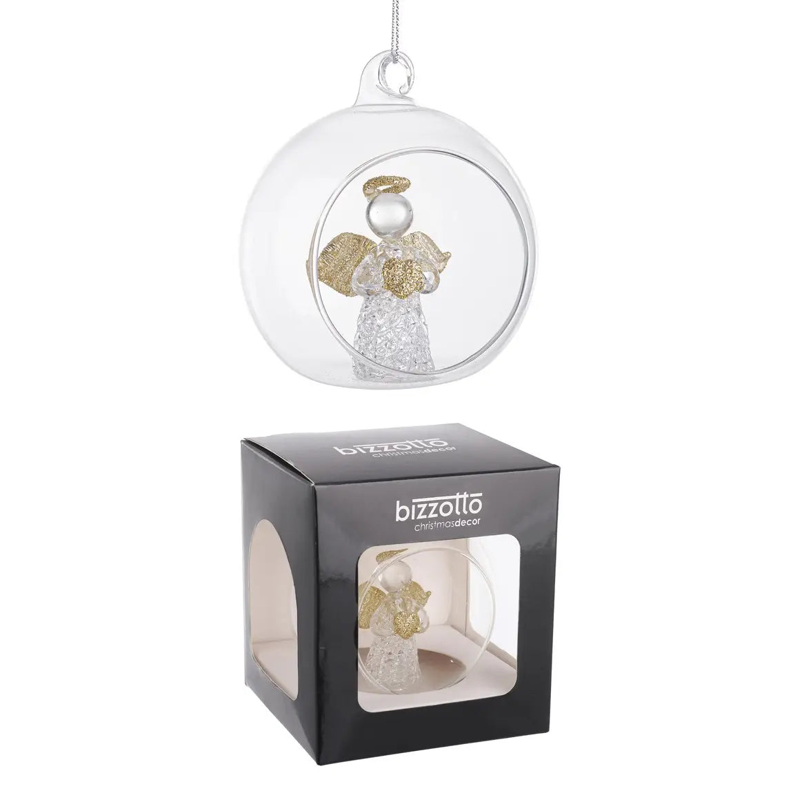 Sfera aperta Mya in vetro con angelo e cuore Ø8 cm con confezione