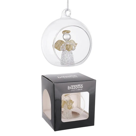 Sfera aperta Mya in vetro con angelo e cuore Ø8 cm con confezione