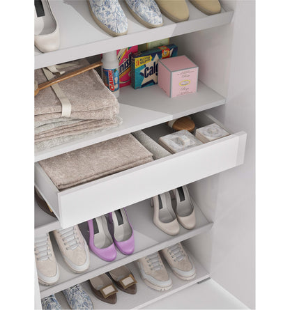 Armario multiusos de 2 puertas, 1 cajón y 6 baldas interiores, puertas de olmo blanco.