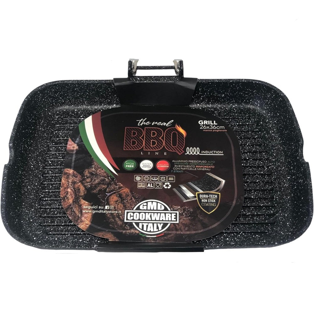 Grill pan with folding wooden handle 36x26 cm