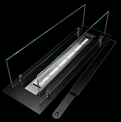 Bruciatore per camino a bioetanolo in acciaio con vetri da 65 cm