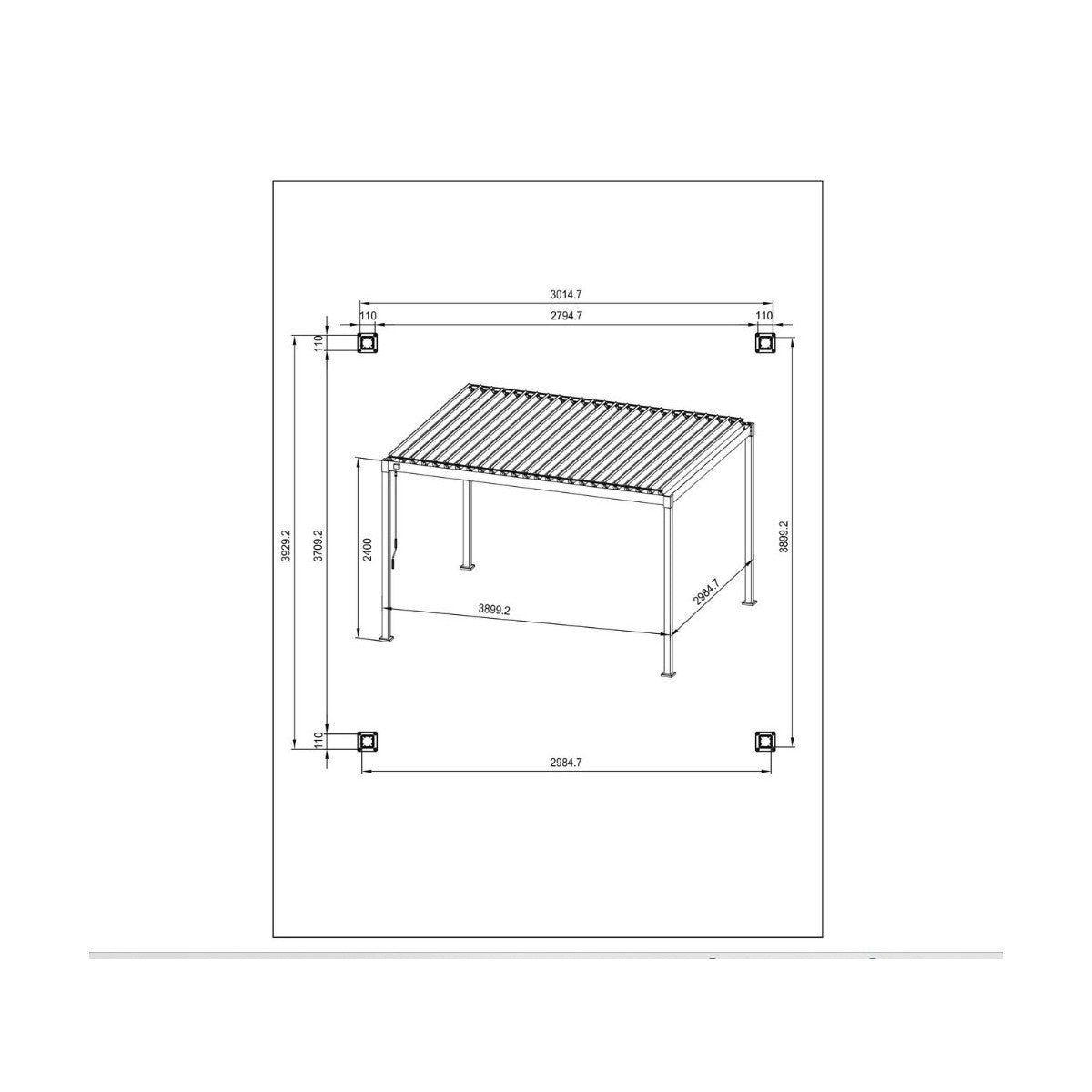 Pérgola Bizzotto Garda 3x4 m acero seda con techo de lamas