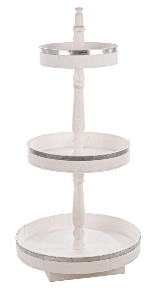 Espositore legno bianco 3 piani tondo cm 50 x 50 x 102