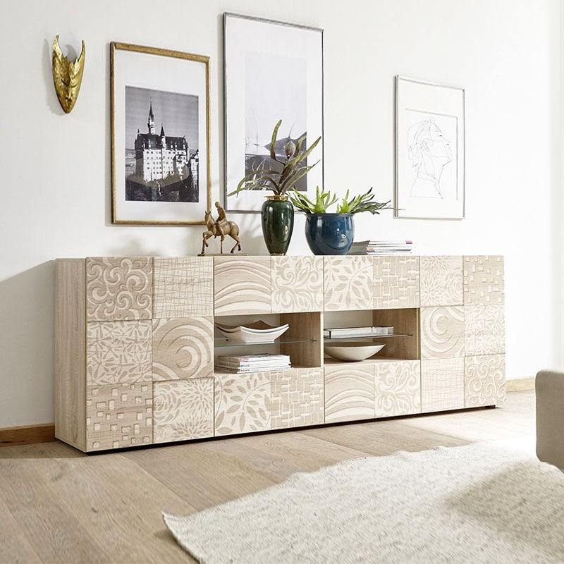 Madia 2 ante 4 cassetti in finitura rovere serigrafato L.241 P.42 H.84 cm