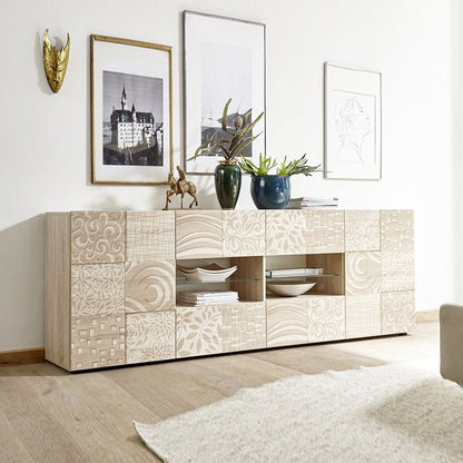 Madia 2 ante 4 cassetti in finitura rovere serigrafato L.241 P.42 H.84 cm