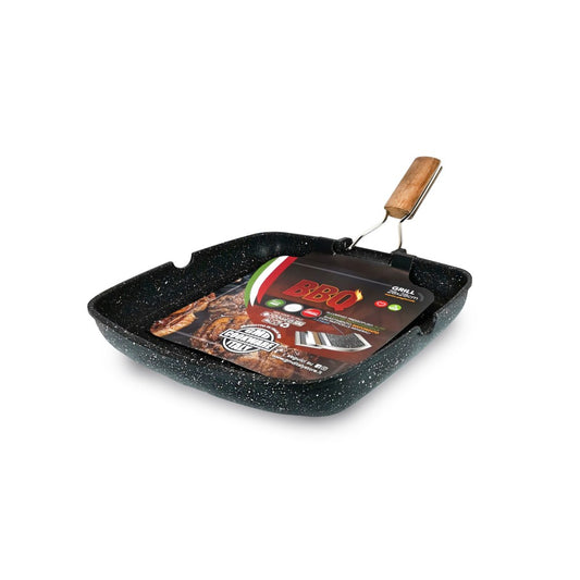 Grill pieghevole con manico in legno 24x24 cm