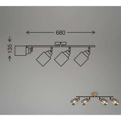 Briloner Hema bar 4xe27 black wood in smoke glass