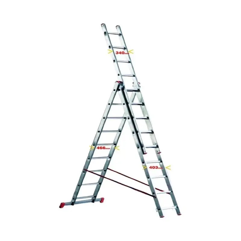 Transformable Orange ladder with 3 elements 9+9+9 in aluminum up to 5.65 m high
