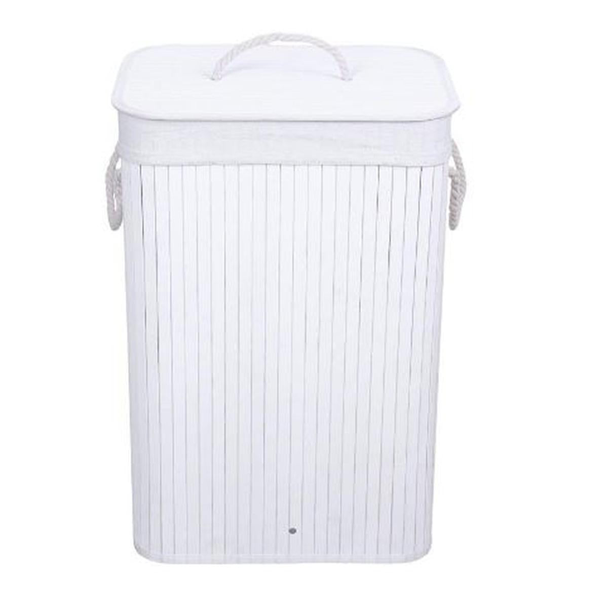 Cesto para la ropa sucia plegable de bambú 40x30x60 cm blanco