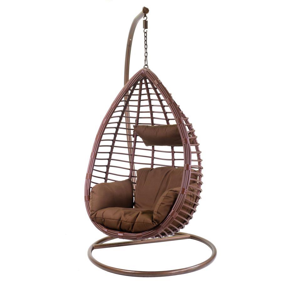 Hanging egg chair in polyrattan with cushion 90x70x200h cm