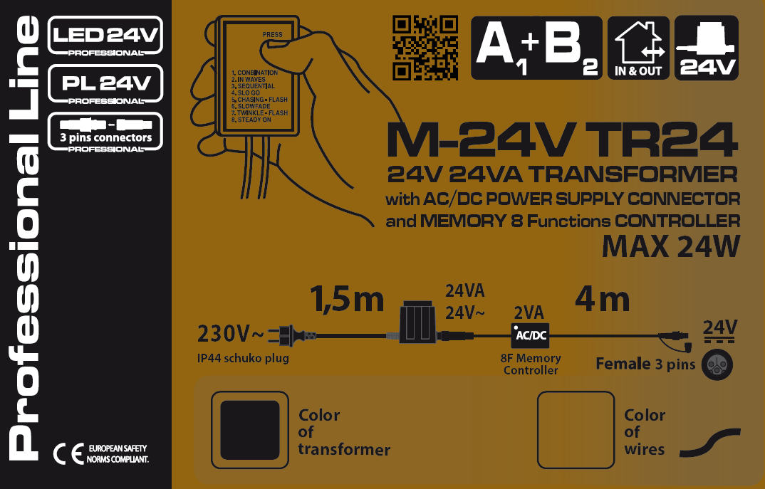 Trasformatore 24V 24W con controller luci 1,5x4m