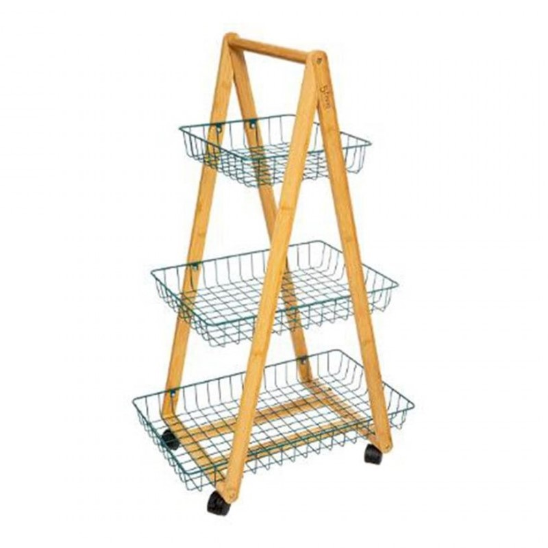 Moderner Küchenwagen aus Bambus, 3 Regale, Benzin, mit Rollen, 54,5 x 35,5 x H 88 cm
