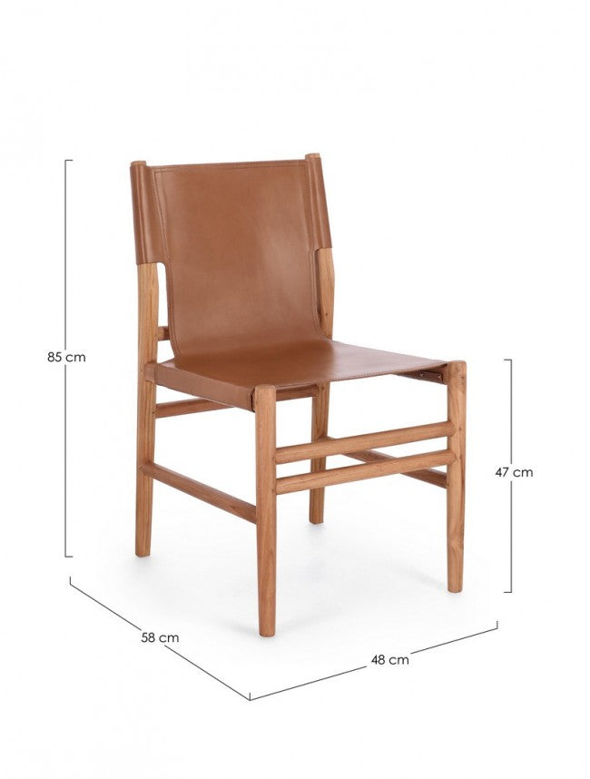 2x Sedia in pelle cognac 48x58x85h