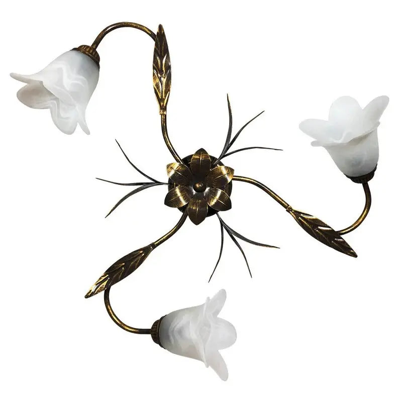 Plafoniera Amelia 3 luci E14 marrone/oro con vetro spugnato bianco