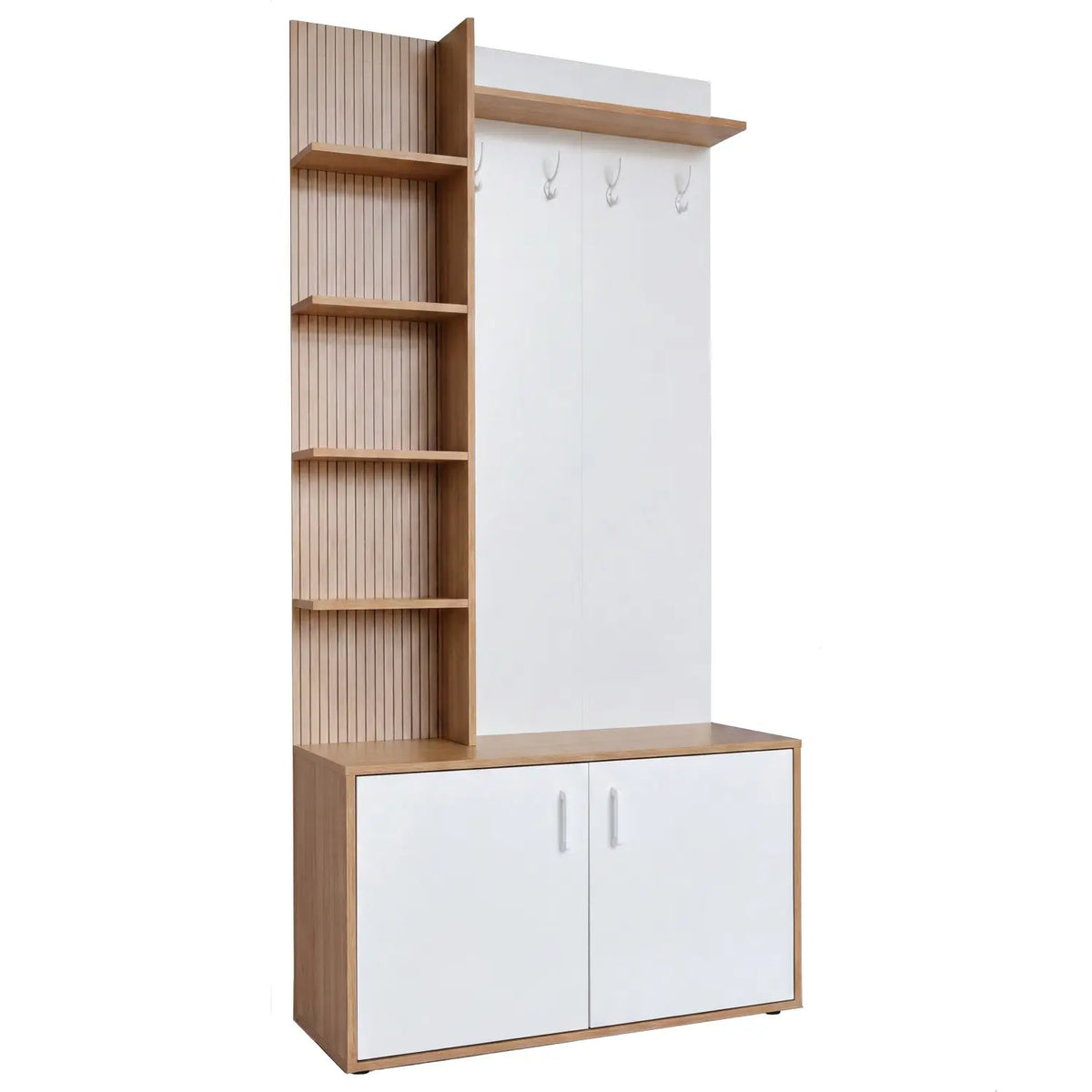 Mobile da ingresso oak cannettato bianco con appendiabiti 90x34x180 cm