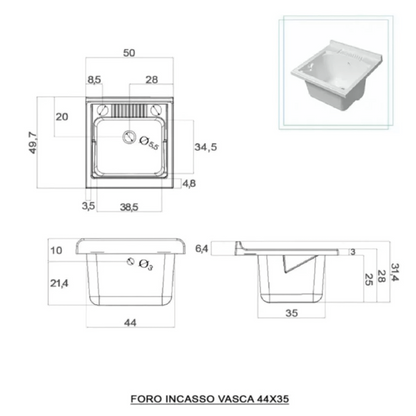 Wash basin with 2 doors measuring 50x50 cm, white oak colour