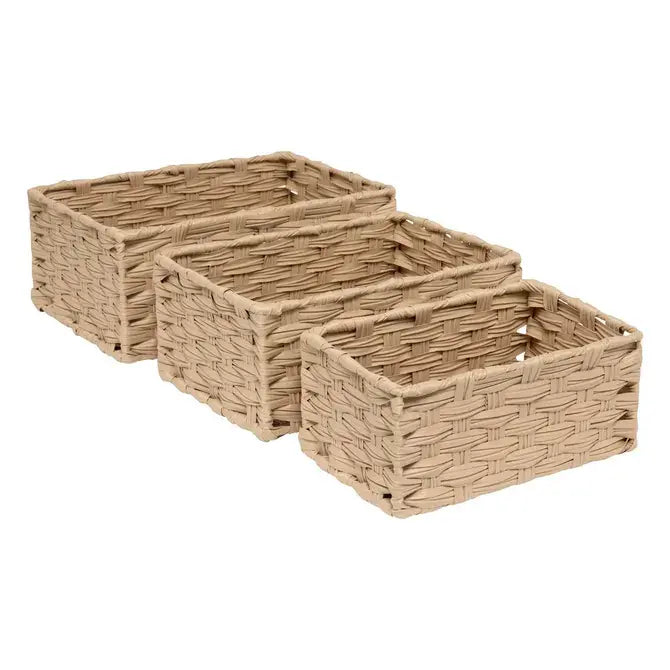 Set of 3 tall beige baskets 30x21x12h cm