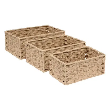 Set of 3 tall beige baskets 30x21x12h cm