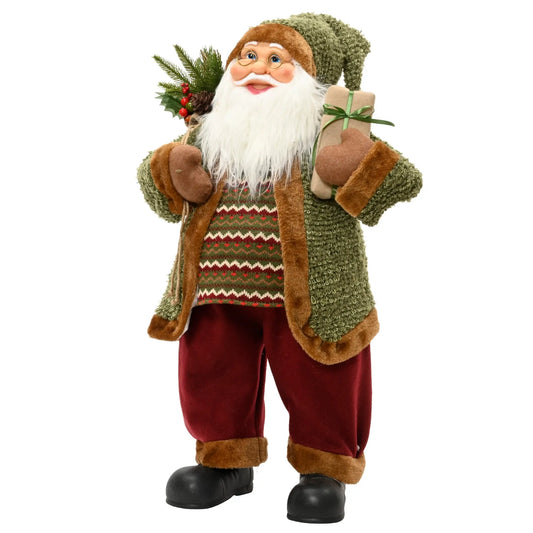 Babbo Natale decorativo con pigne e bacche H60 cm