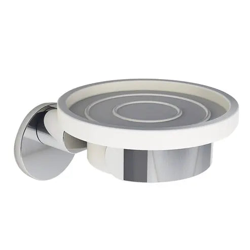 Portasapone Round in metallo cromato e vetro satinato 11 × 5,5 × H12 cm