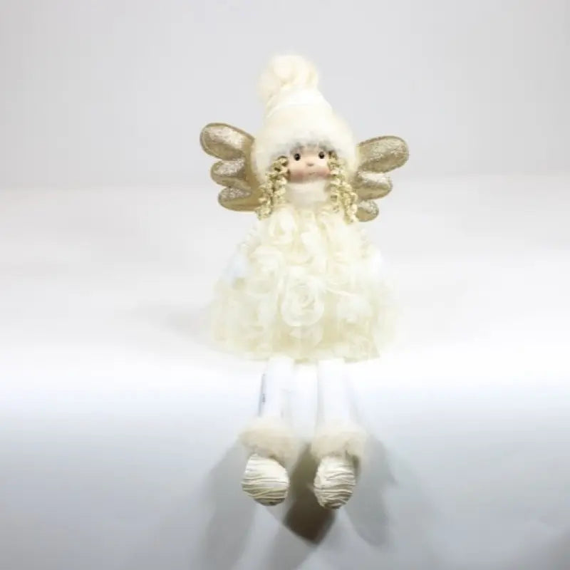 Fatina natalizia oro seduta con vestito a rose e gambe morbide H50 cm