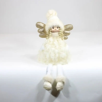 Fatina natalizia oro seduta con vestito a rose e gambe morbide H50 cm