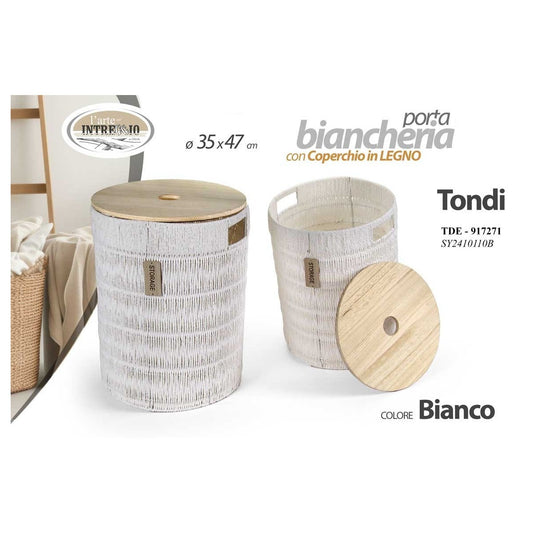 Cesta tonda bianca con coperchio ø35x47 cm