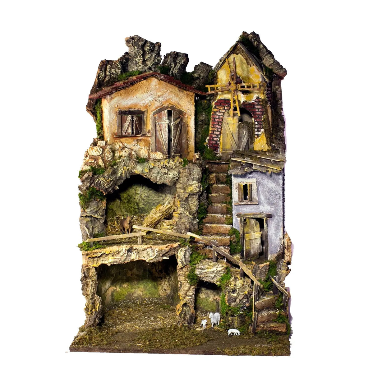 Presepe con luci e mulino a vento in movimento 45 × 52 × H70 cm
