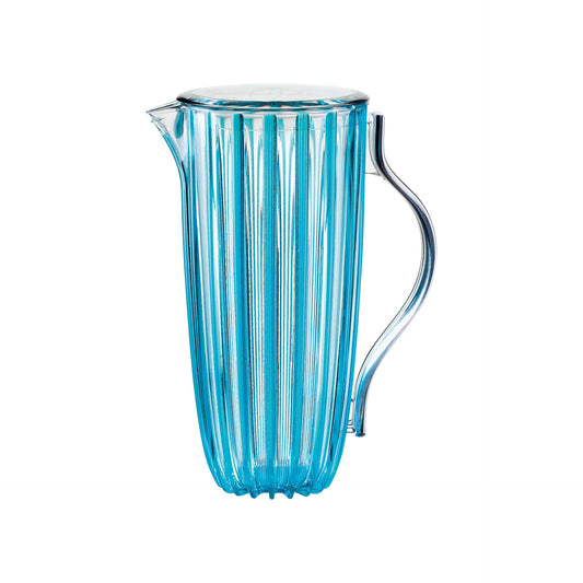Carafe with pin-up lid, light blue and white, 19.5 x 13 x H 27 cm
