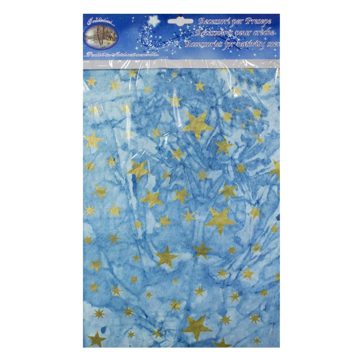 Foglio carta cielo per presepe dipinto a mano con stelle oro 70 × 100 cm