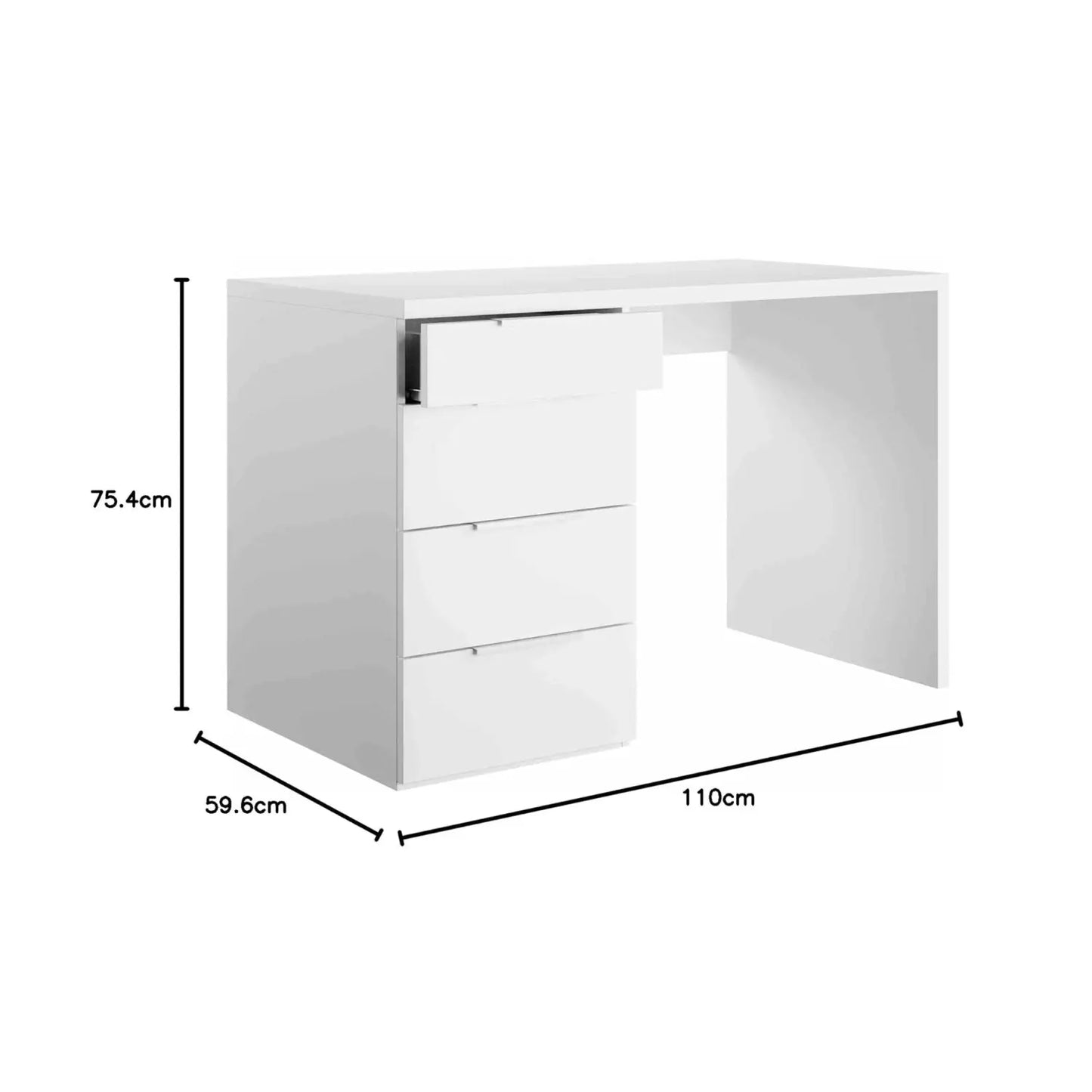 Mon weißer Schreibtisch 3+1 Schublade FSC cm 110x59,6x75,4h