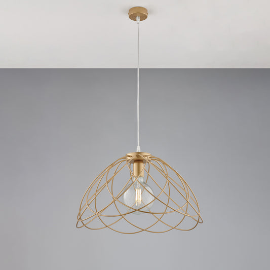 Lampadario in ferro laccato oro con decorazione oro antico con cavo elettrico regolabile 1 luce H.32 - MAX 132 - Ø45