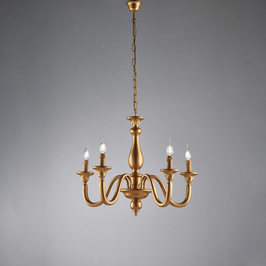 Lampadario in legno oro antico 5 luci H.56 - MAX 116 - Ø62