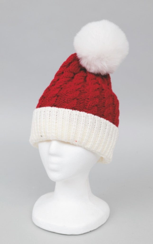Cappello in lana adulto con pom-pom rosso