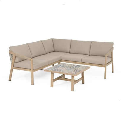 Bizzotto Kalimera Desert Ecklounge-Set aus Aluminium in Holzoptik mit Couchtisch