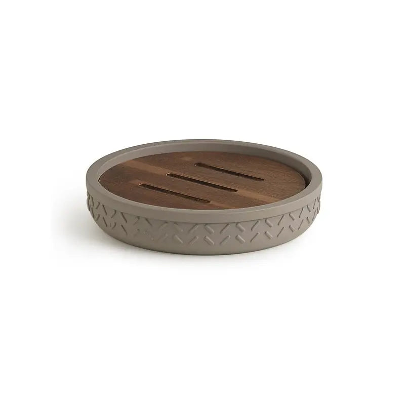 Portasapone Thea in resina e bambù grigio / naturale scuro 2,3 x 12 x 12 cm