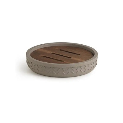 Portasapone Thea in resina e bambù grigio / naturale scuro 2,3 x 12 x 12 cm