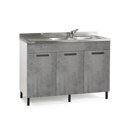 Grey Cement Under-sink Kitchen Cabinet, 3 reversible doors, 120x50x85