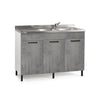 Grey Cement Under-sink Kitchen Cabinet, 3 reversible doors, 120x50x85