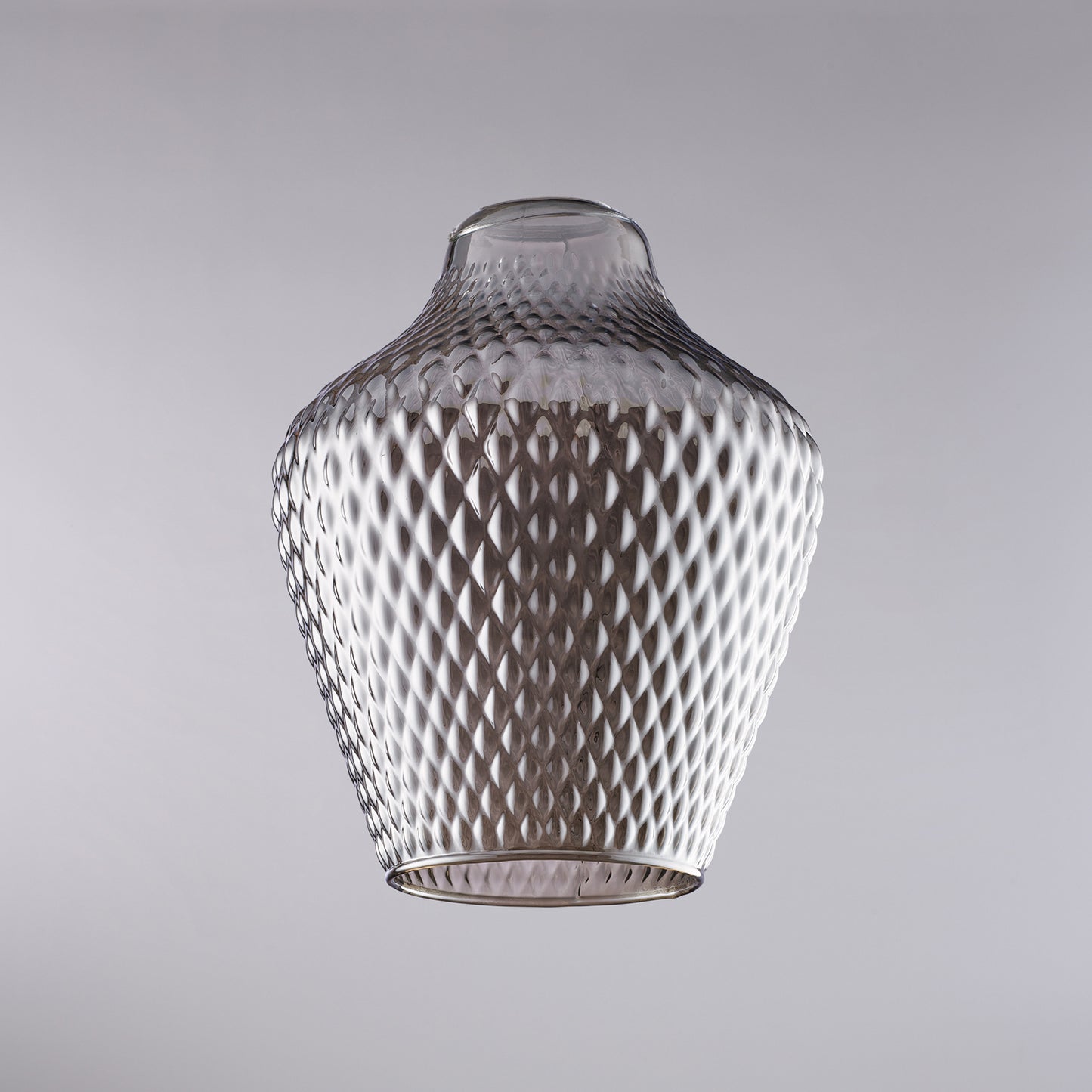 diffusore in vetro soffiato grigio specchiato con decoro in rilievo H.27 - Ø21