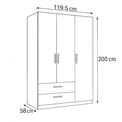 Kleiderschrank 3 Türen und 2 Schubladen 122x58 cm weiß