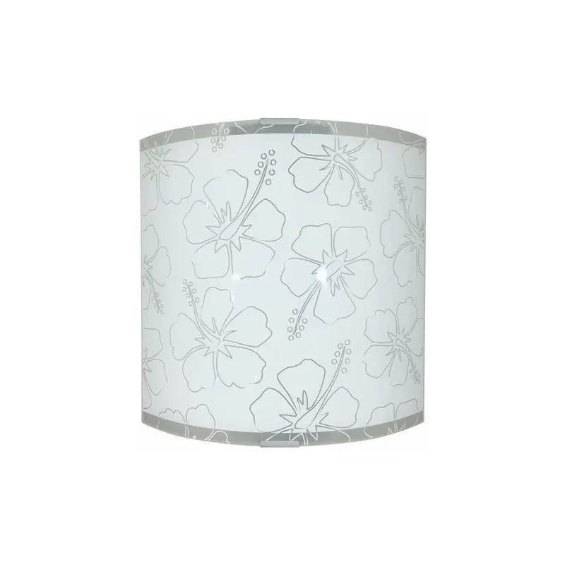 Applique 1xE27 montatura argento vetro lastra serigrafato fiore bianco