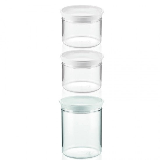 Set di 3 barattoli con tappo bianco