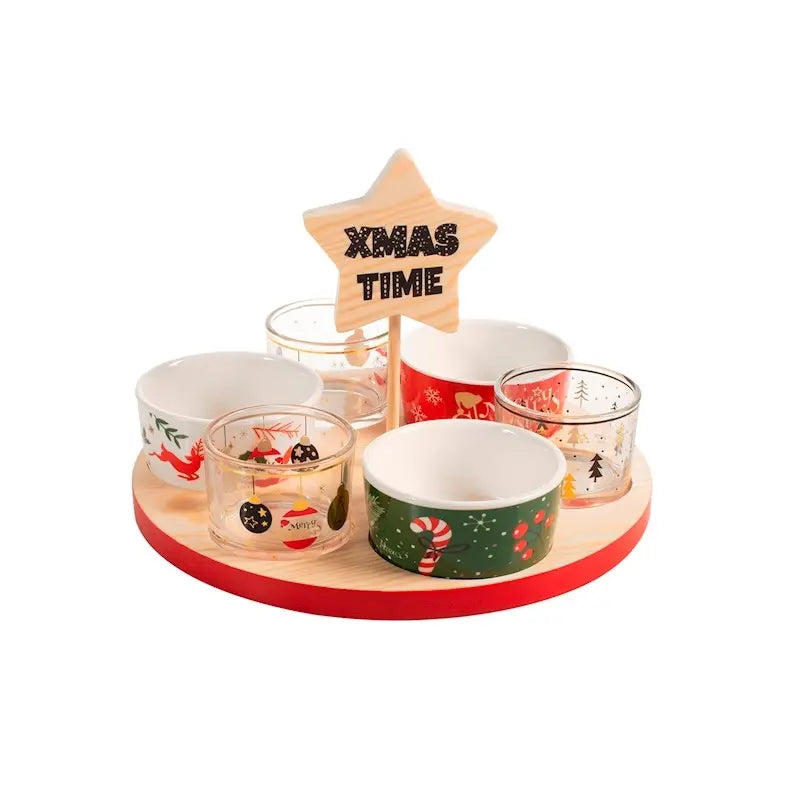 Set natalizio 8 pezzi con base tonda in bambù 25 cm