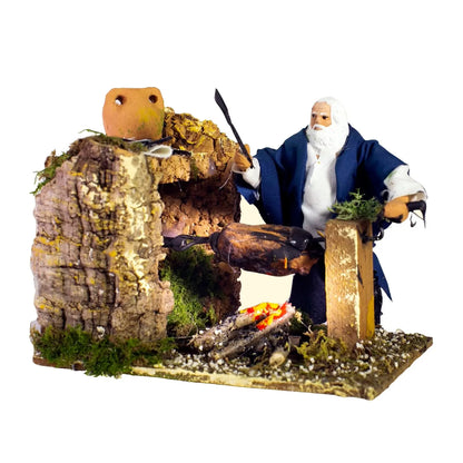 Porchettaio animato per presepe H8 cm 14 × 9 × H15 cm